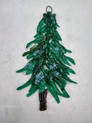 Fused Art Glass Pine Christmas Tree Sun Catcher/Ornament Handmade 5″