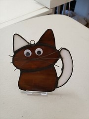 Stained Glass”Cat” sun catcher or ornament , 4 x 4 inch