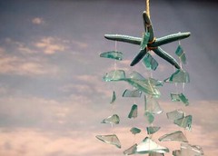 Blue Starfish Beach Glass Wind Chime Chandelier (1 chime approx. 8 x 4 inches)