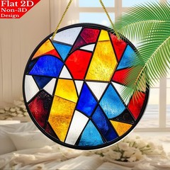 Abstract Geometric Color Block Round Acrylic Suncatcher Modern Window Decoration