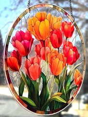 6″ Pink Orange Red Spring Blooming Tulips Acrylic Sun Catcher Window Hanging New
