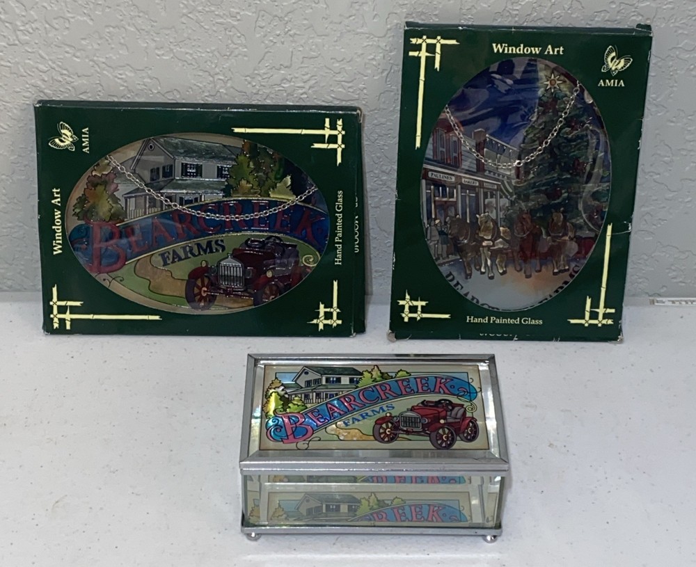 AMIA Handpainted Stained Glass Suncatcher Window Art Trinket Box Bearcreek Farms