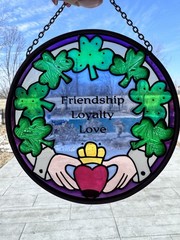 Irish Clauddaugh Shamrock Stained Suncatcher Friendship, Loyatly, Love 4.5” JBD