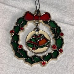 Lot of 4 Christmas Stained Glass Suncatchers or Ornaments Avon Music Instruments