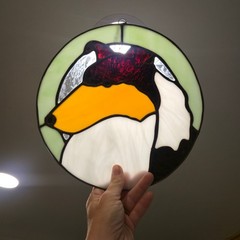 Stained Glass Collie or Sheepdog Suncatcher Window Hanging Black Amber Handmade