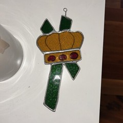 Vintage 80s Sun catcher Cross & Crown Decor Gift Christian Stained Glass 7 X5”