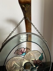 Oval Stained Glass Birds/flower/heart Sun Catcher 7” X 5.25”
