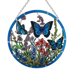 Blue Butterfly Stained Glass Suncatcher – 8.6 Inch Decor Gift for Women