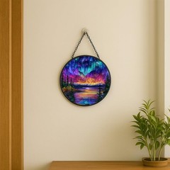 Aurora Stained Glass Window Hanging Sun Catcher Indoor Wall Decor 7.8in