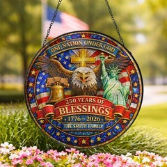 One Nation Under God Suncatcher, Personalized America 250th Anniversary Stained