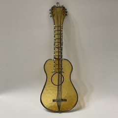 Vintage Amber Glass Guitar Suncatcher 8.5″ Leaded Stained Glass Metal Soldered