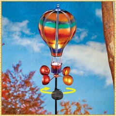 Solar Hot Air Balloon Lantern Wind Spinner Garden Stake Outdoor Yard Lawn Art