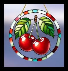 Flat 1pc Cherry-Themed Stained Suncatcher 8×8