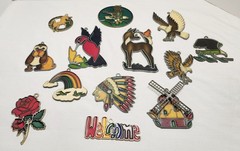 Lot Of 13 Vintage Metal Acrylic Suncatchers Eagle Indian Bambi Dog Rainbow Birds