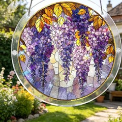 Boho Cottagecore Acrylic Puzzle Suncatcher Purple Wisteria Floral Window Decor