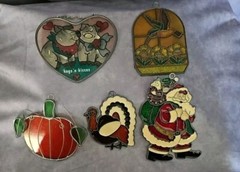 Vintage Stained Glass Seasonal Suncatchers – Lot of 5