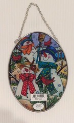 Amia Studio Stained Glass Snowman Christmas Bird Sun Catcher Oval 7″X5″ w/chain
