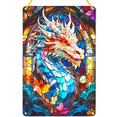 Dragon Suncatcher Stained Glass Window Hanging 12×8 Gothic Home Decor Gift