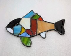 Vintage Handmade Multicolored Stained Glass Nautical Fish Window Suncatcher 9″