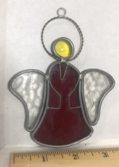 stained glass window hanging suncatcher angel 4″ x 4″ red vintage old
