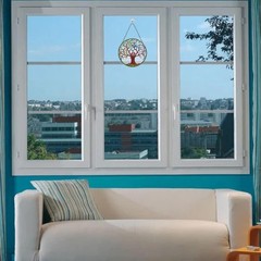 Elegant 6.5″ Handcrafted Tree of Life Stained Glass Suncatcher for Home Decor