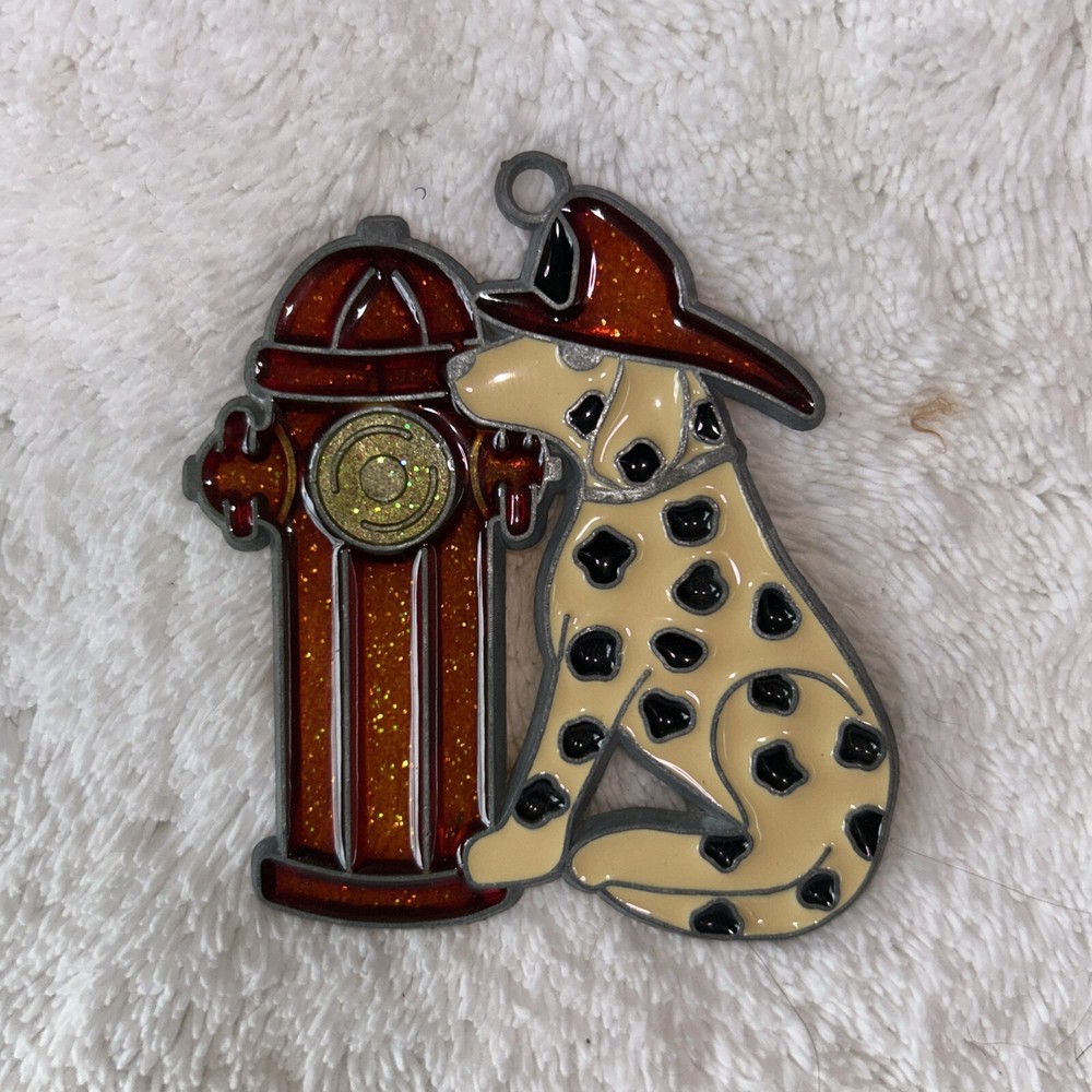 Vintage Fire Hydrant Dalmatian Dog Suncatcher Firefighter