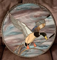 Vintage Stained Glass Mallard Scene Suncatcher 23 Inches Round