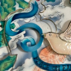 Vintage White Dove Sun Catcher Peace on Earth Glass Metal Panel Christmas bird