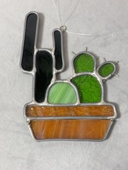 Stained Glass Cactus In Vase Sun Catcher Nature Desert