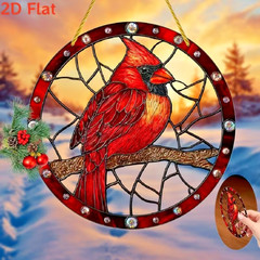 2D Flat Acrylic CARDINAL BIRD SUNCATCHER, APPROX 8″ Window Decor