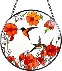 Stained Glass Suncatcher – Hand-Painted Hummingbird & Poppies – Mother’s Day Gif