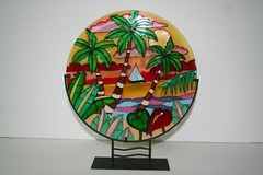 Stained Glass Look. Tranquility by The Sea 12″ H 10″W VERY GOOD COND. (J)*