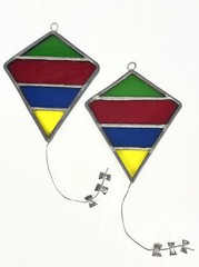 Vintage Leaded Stained Glass Sun catcher KITES Mid Century Modern MCM 2pc 10.5”