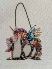 2D Flat Acrylic Fairy Pegasus 7.5″x7″ Suncatcher Pastels With Chain New