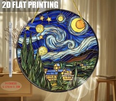 Vivid Van Gogh-Inspired Starry Night Acrylic Suncatcher-Stained Glass Look, 8in