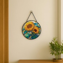 Sunflower Stained Glass Sun Catcher – Indoor Window Decor 7.8in Gift Idea