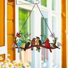 Bird Stained Glass Suncatcher Window Hanging Panel Decor Gift for Bird Lovers