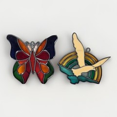 VTG Makit Bakit Stained Glass Suncatcher / Ornament Butterfly & Rainbow / Dove