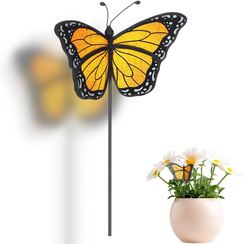 Colorful Stained Glass Butterfly Suncatcher for Indoor Outdoor Plant Pots