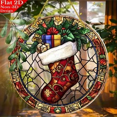 Vintage style Acrylic painted Stained Glass Christmas Sun Catcher Round 8”