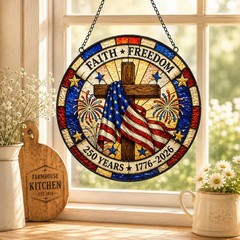 Faith Freedom Patriotic Stained Glass Suncatcher