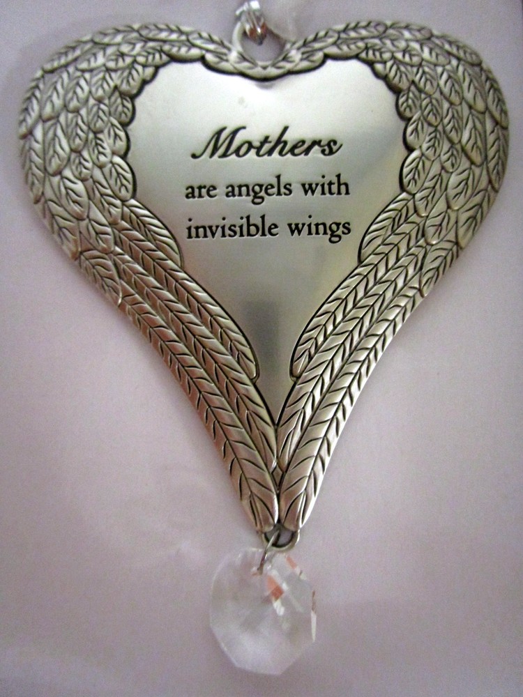 “MOTHERS ARE ANGELS WITH INVISIBLE WINGS” SILVER HEART ANGEL WINGS SUNCATCHER BN
