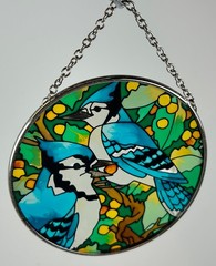 Blue Jay Birds Faux Stained Glass Window SunCatcher