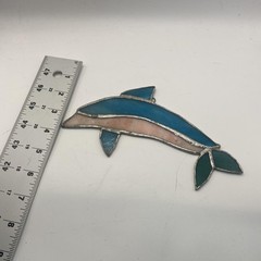 Stained Glass Dolphin Suncatcher Small Blue Pink Green Beach Window Decor