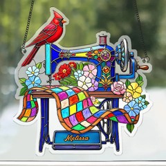 Personalized Cardinal Sewing Machine Suncatcher Acrylic