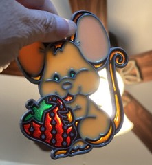 2 Vintage Mouse Sun-catchers One With Strawberry and One Cooking