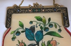 Amia Denver CO handpainted suncatcher glass purse fringed & beaded