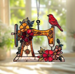 Personalized Sewing Machine Cardinal Suncatcher Acrylic Window