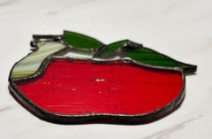 Handmade Stained Glass Apple Sun Catcher Window Hanging Red Green 4.75”