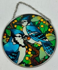 Blue Jay Birds Faux Stained Glass Window SunCatcher
